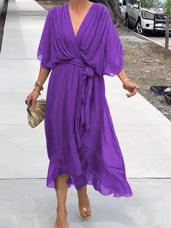 Eva | Stijlvolle en elegante chiffonjurk met V-hals