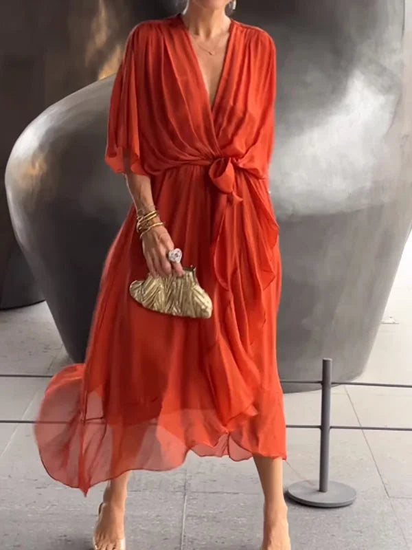 Eva | Stijlvolle en elegante chiffonjurk met V-hals