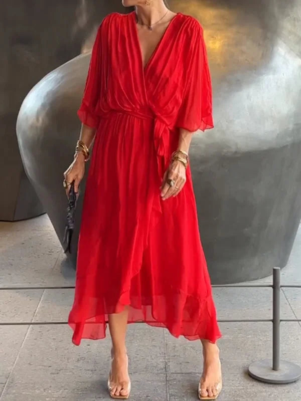 Eva | Stijlvolle en elegante chiffonjurk met V-hals