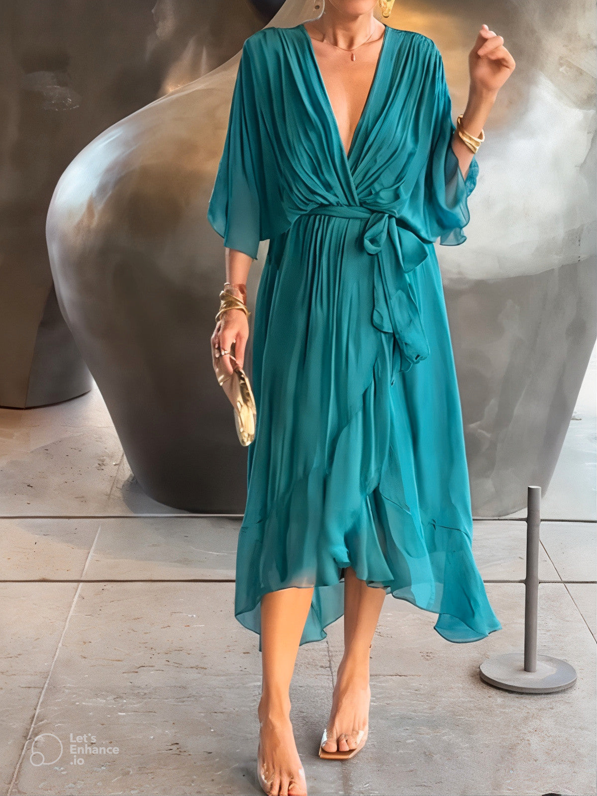 Eva | Stijlvolle en elegante chiffonjurk met V-hals