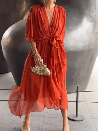 Eva | Stijlvolle en elegante chiffonjurk met V-hals