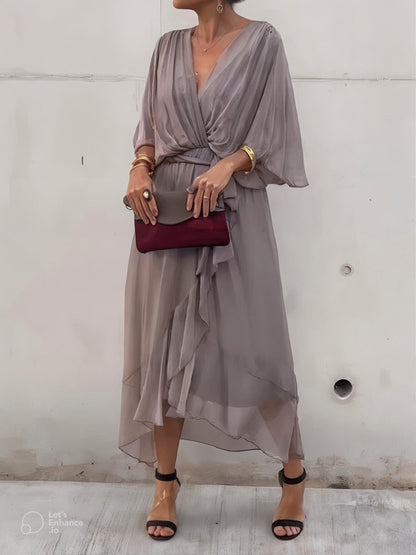 Eva | Stijlvolle en elegante chiffonjurk met V-hals